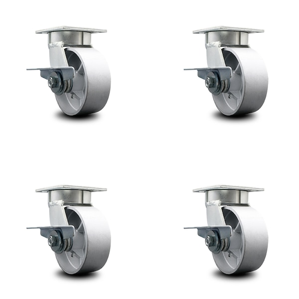 5 Inch Kingpinless Semi Steel Wheel Swivel Caster Set with Brakes